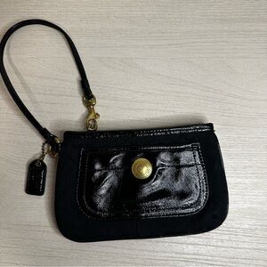 Coach Black Leather Wristlet with Gold Accent